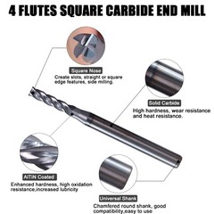 5 PCS 1/32″ 4 Flute 1-1/2″ Overall Length Carbide End Mill – AlTiN Coated USA