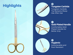 Scissors Surgical 5″ Curved Gold Plated Handle Tungsten Carbide ARTMAN