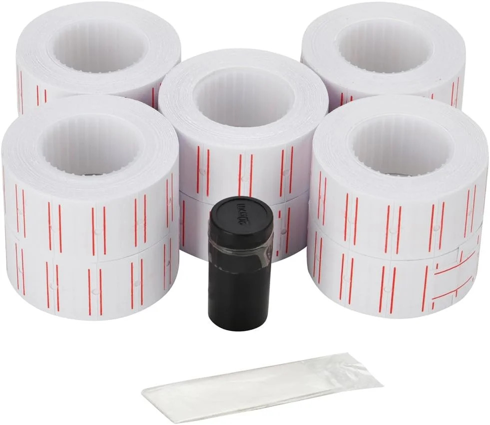 MFLABEL 10 Rolls 6000 White Price Gun Labels for Mx-5500 – with Double Red Line