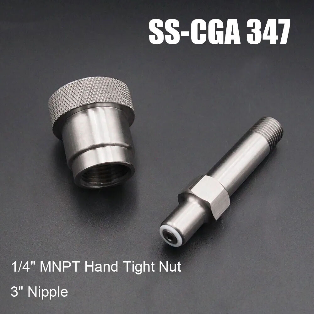 SCBA Firefighting SS-CGA 347 Kit 1/4 In MNPT Hand Tight Nut And 3 Inch Nipple