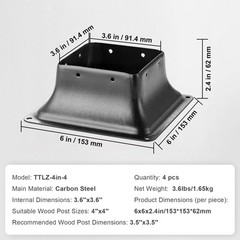 VEVOR 4Pcs 4×4 Post Base Brackets Heavy Duty for Standard Wood Post Anchor