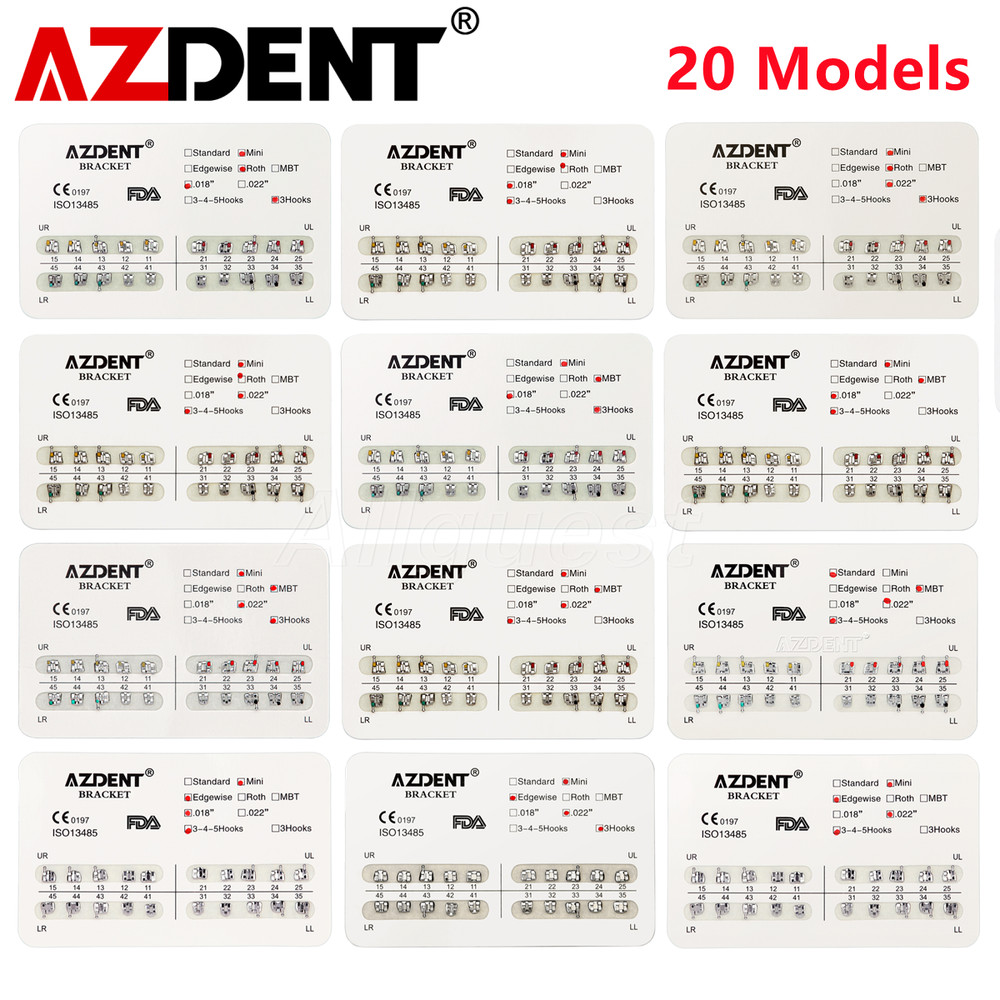 AZDENT Dental Orthodontic Bracket Braces Mini/Standard Roth/Edgewise/MBT 018/022