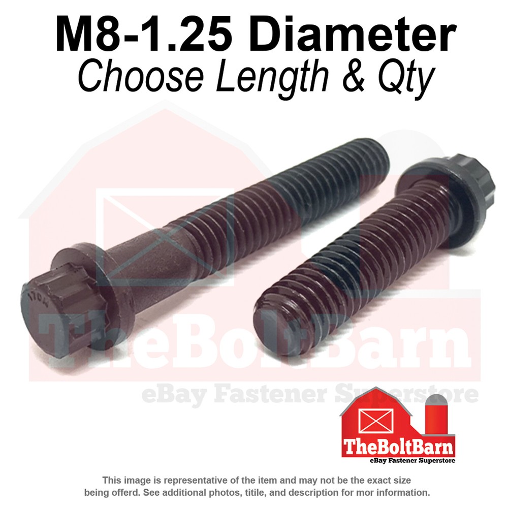 M8-1.25 Metric 12 Point Flange Screws Bolts Black Oxide (Pick Length & Qty)