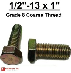 1/2-13 x 1″ (FT) Hex Bolt Yellow Zinc Plated Grade 8 Cap Screw Coarse Thread