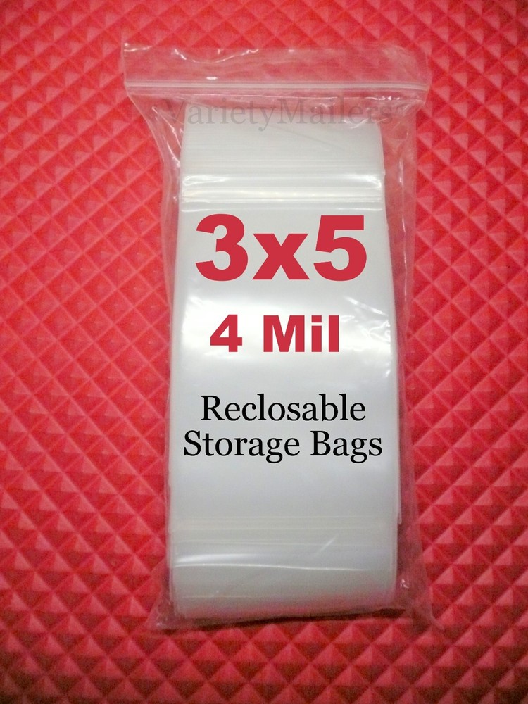 100 Reclosable Storage Bags 3”x 5” EXTRA THICK 4 Mil Seal-top Baggies 3×5