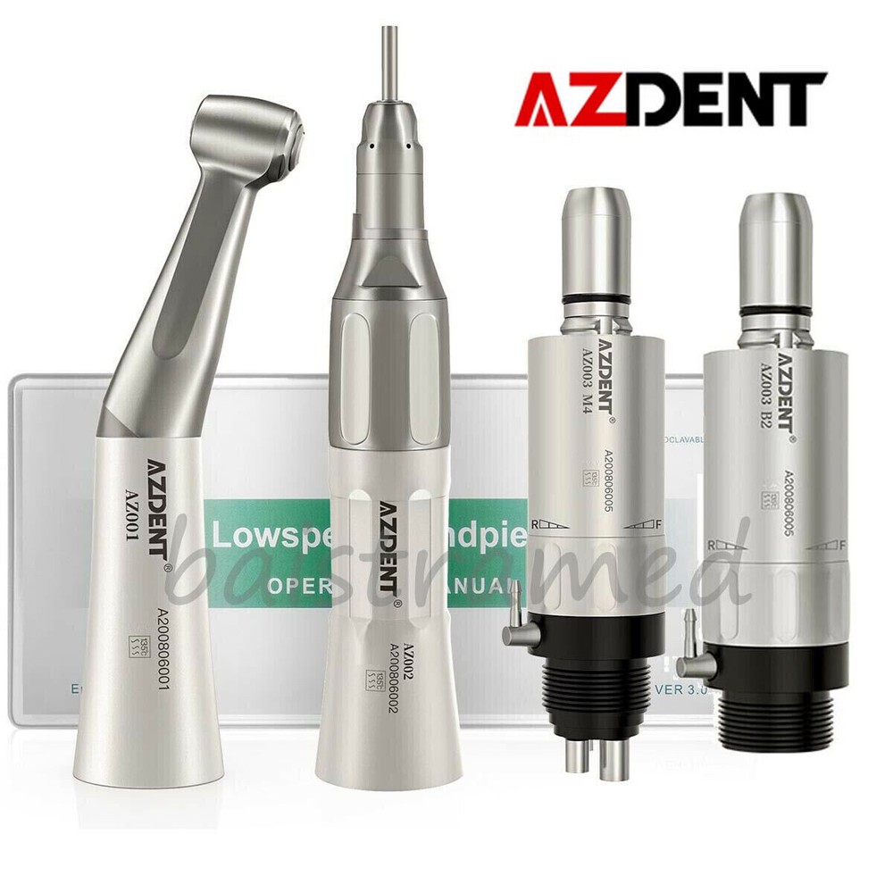 AZDENT Dental Slow Low Speed Handpiece Straight Contra Angle Air Motor 4/2Holes