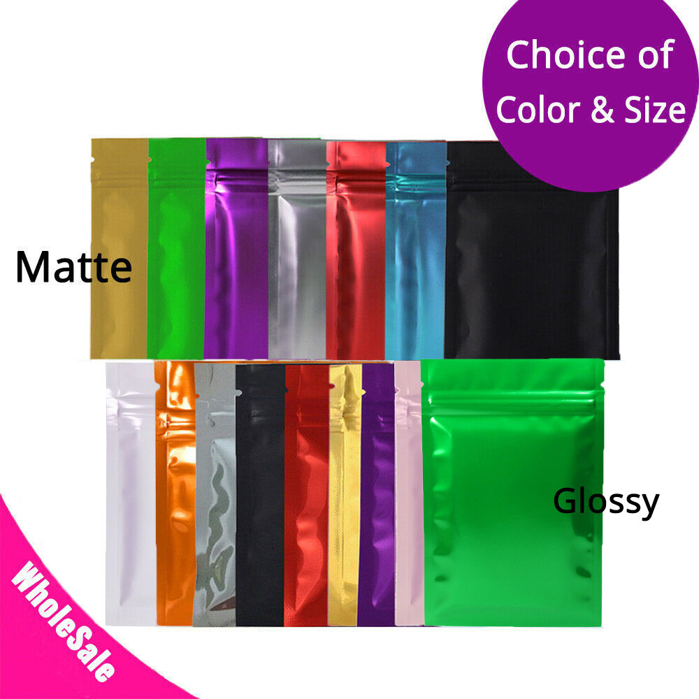 Multi-Size Glossy & Matte Both Sided Colored Mylar Foil Zip Lock Bag SM01