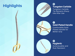 Dean Scissors 7″ Double Curved Gold Plated With Tungsten Carbide Inserts ARTMAN