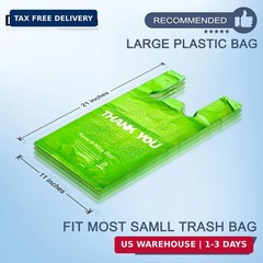 YoYoRain 100 Pack “Thank You” T-Shirt Bags – Green Plastic Large,