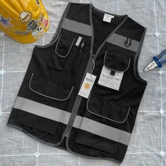 Black Safety Vest for Men Women 9 Pockets High Visibility Reflective Vest for…