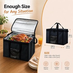 Durable Insulated Bag for Food Delivery, Reusable Cooler with Slip Pocket