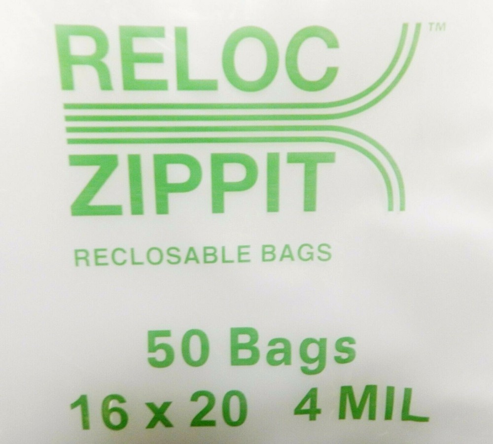 Jumbo Reloc Zippit Bags 16×20 Clear 4Mil Reclosable 50 Large Bags 4 mil 16 x 20″