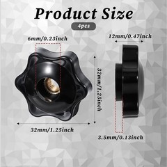 4 PCS 6 Star Knobs, Black Nylon Screw-On Type Thru Threaded Knob Nuts, M6 Hex…