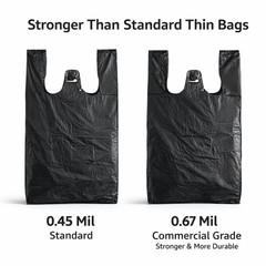 Bags 1/6 Large 21 x 6.5 x 11.5 BLACK T-Shirt Plastic Grocery Shopping Bags F&S