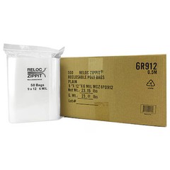 Reloc Zippit-Reclosable Bag, Zip Seal, 12 in L, 9 in W, 6 mil Thick, Poly|120168