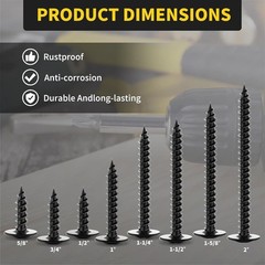 Wood Screws 1 Inch, 110 PCS Premium Phillips Truss Head Black Wood Screws, Self