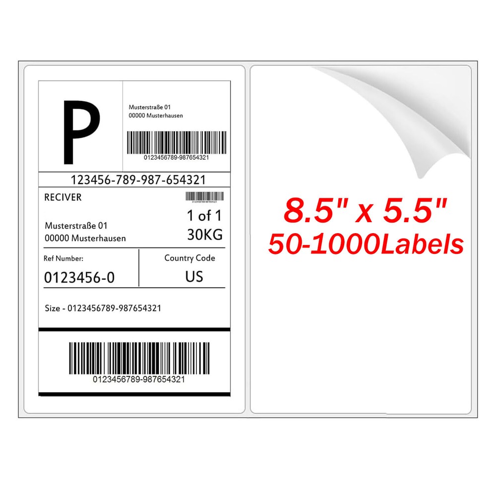 50-1000 Half Sheet Shipping Labels Page 8.5×5.5 Self Adhesive Round 2 Per Sheet