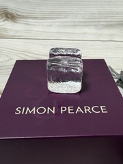 Simon Pearce Cube Glass Business Card Holder Paperweight