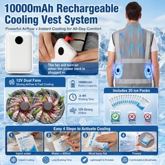 Gray Cooling Vest Jacket with 2 Fans 10000mah Battery Pack for Men Women Cond…