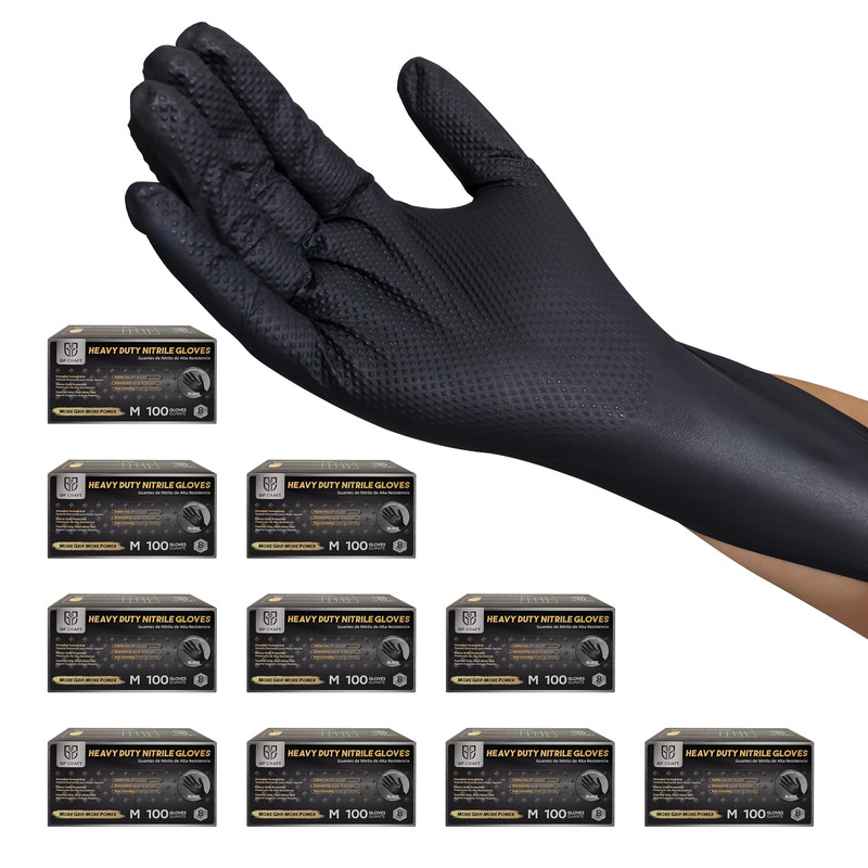 Gp Craft Heavy Duty Black Diamond Grip 8Mil Nitrile Gloves – Industrial Grade