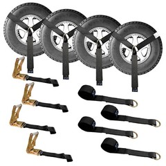 USA 4 Pack 2″ x10′ Side Mount Wheel Net Tie Down Ratchet w/Flat Hook Lasso Strap