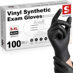 Latex-Free Vinyl Exam Gloves – 4 Mil Black Disposable Gloves, 100 Count, X-Large