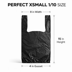 0.55 Mil Medium-Duty Black T-Shirt Bags XSmall 1/10 8x4x15 Bulk 50-1500