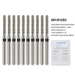 Dental Diamond Bur FG Round End Cylinder 881/012SC Super Coarse Black High Speed