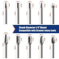 10Pcs Die Grinder Bits W/ 1/4″ Shank, Tungsten Carbide Burr Set for Metal Steel