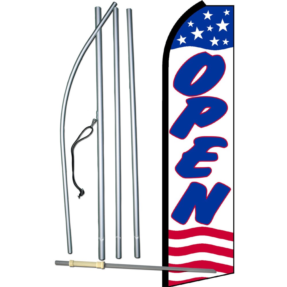 Open Stars And Stripes Flag with Flag Pole and Spike