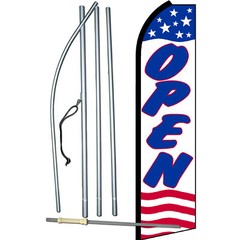 Open Stars And Stripes Flag with Flag Pole and Spike