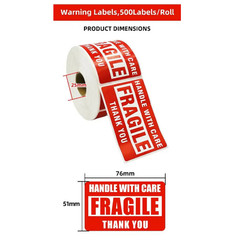 Fragile Stickers 1 Roll 500 2×3 Fragile Label Sticker Handle With Care Mailing
