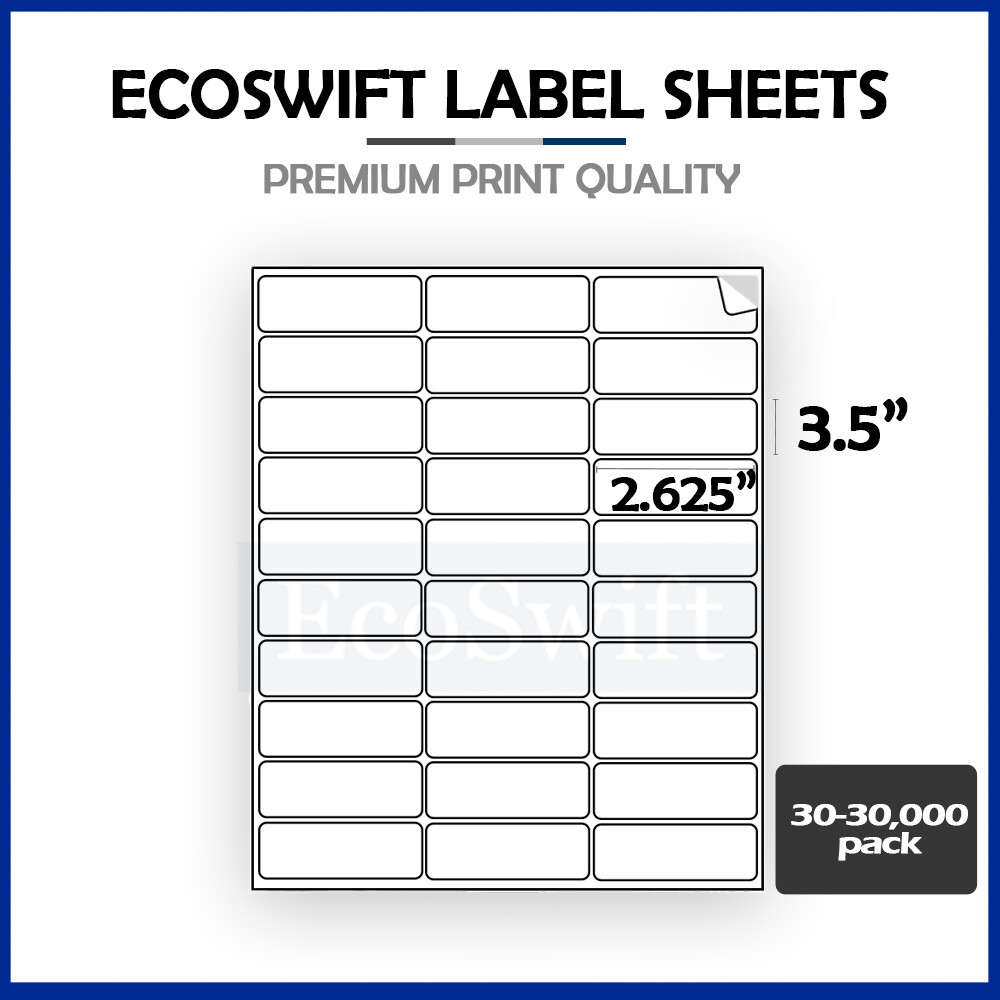 30-300,000 1 x 2 5/8 EcoSwift Laser Address Shipping Adhesive Label 30 per sheet