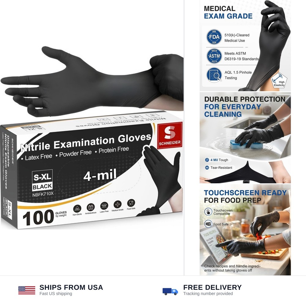 Schneider Medical Nitrile Exam Gloves, 4 Mil Black Gloves Disposable Latex Fr…