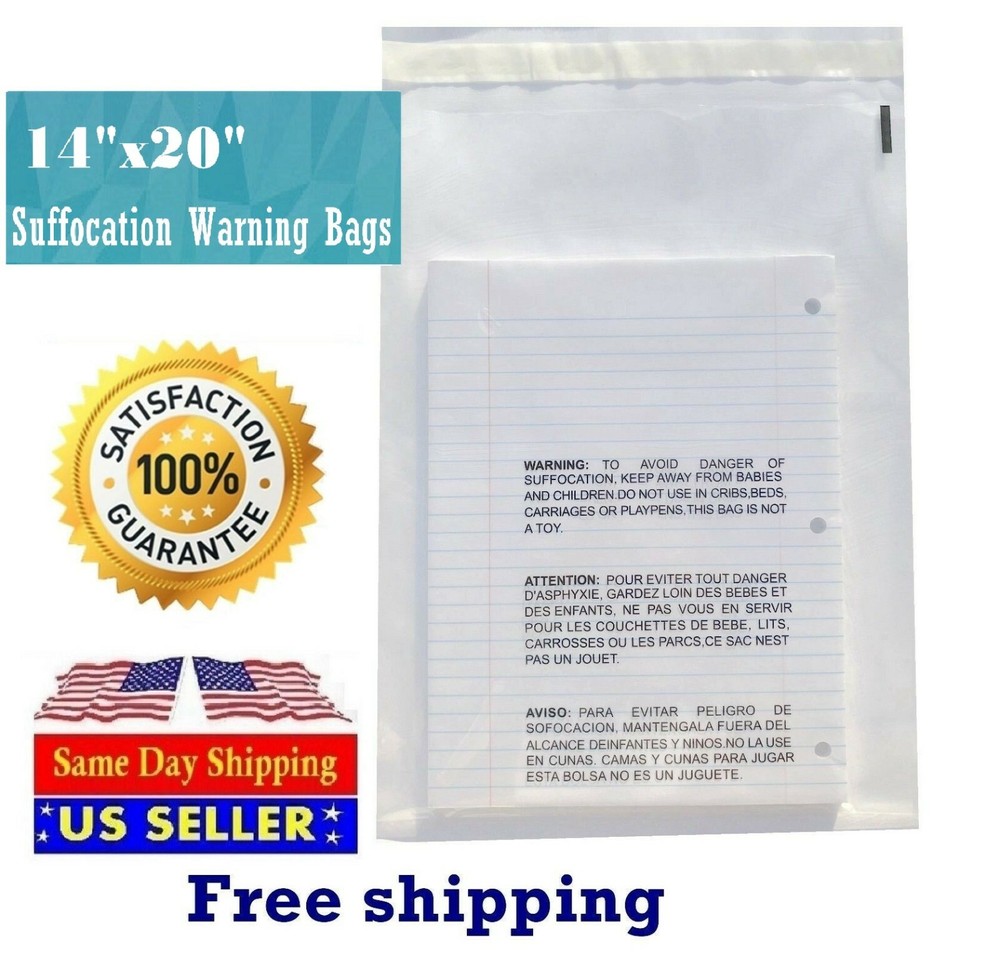 14×20 Clear Suffocation Warning Poly Self Seal Bags -ST ShipMailers