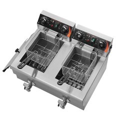 22L Commercial Electric Deep Fryer Countertop Deep Fryer w/ Dual Tanks 3000W