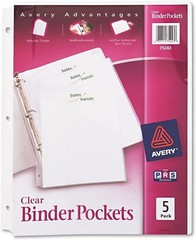 Avery 75243 Binder Pockets, 3HP, Letter, 8-1/2-Inch x11-Inch , 5/PK, Clear