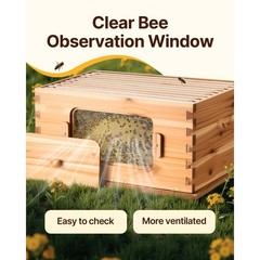 VEVOR Bee Hive Langstroth Medium Beehive Kit 10 Frames Acrylic Bee Windows