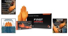 First Glove Grip Orange Nitrile Disposable Gloves 8 Mil Raised Diamond Texture
