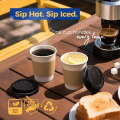 50 Pack 8 oz Eco-Friendly Disposable Coffee Cups with Lids & Sleeves – Leak-P…