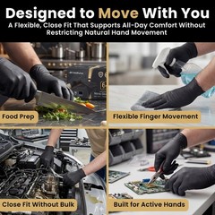 50Pk 6 Mil Black Nitrile Gloves Heavy Duty Disposable Mechanic Food Prep XSmall