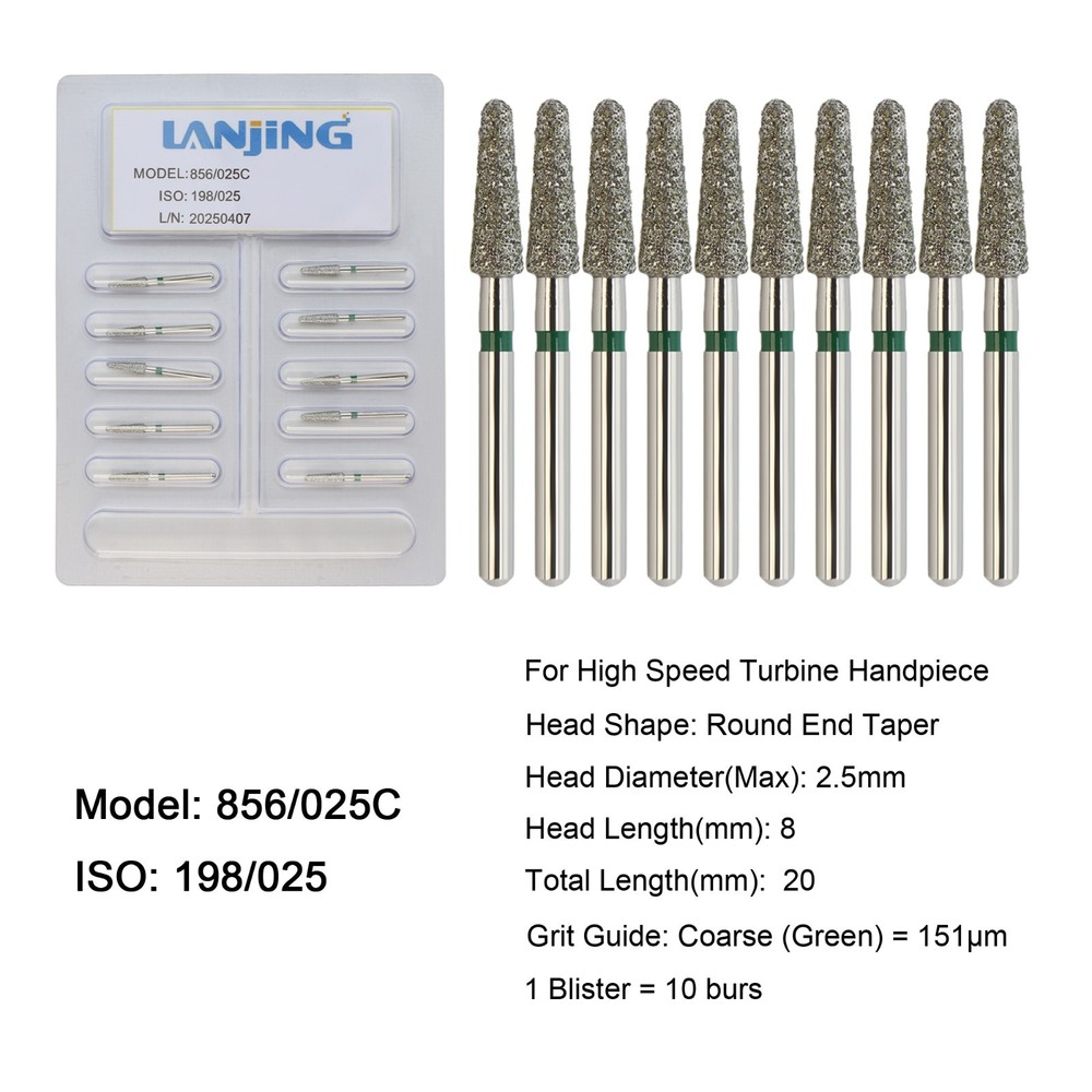 Dental Diamond Burs FG Round End Taper Bur Super Coarse Fine High Speed 856 850