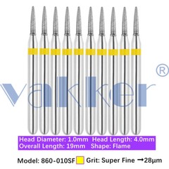 10pc Dental Super Fine/Fine/Medium Grit Diamond Burs for Handpiece Friction Grip