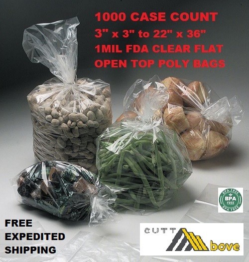 1000 12″ x 14″ Clear 1 Mil Plastic Packaging Lay Flat FDA Open Top End Poly Bags