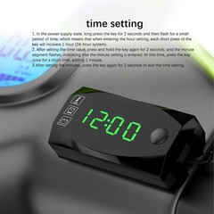 3 in 1 Digital Time Clock Thermometer Motorcycle Voltage Voltmeter LED Display