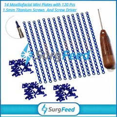 1.5mm Maxillofacial Mini Plates with 120 Pcs Titanium Screws and ScrewDriver Set