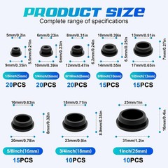 125PCS Rubber Plugs for Round Holes, Black Rubber Hole Plugs, Various…