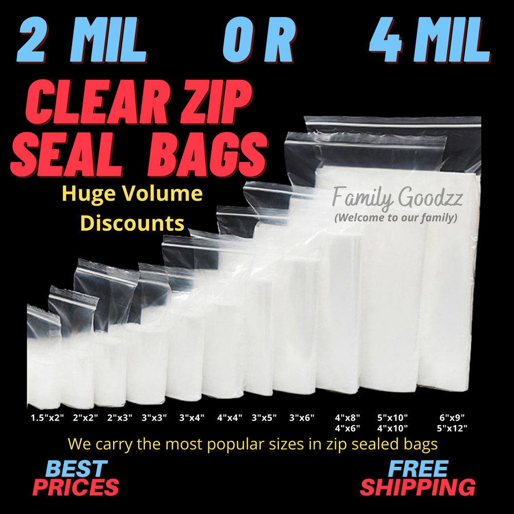 Clear Plastic Reclosable Zip Seal Bag 2 Mil & 4 Mil Lock Bags Jewelry Zip Baggie