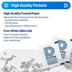 3 gram X 50 PK “Dry & Dry” Silica Gel Desiccant Packets(Reusable)-FDA Compliant