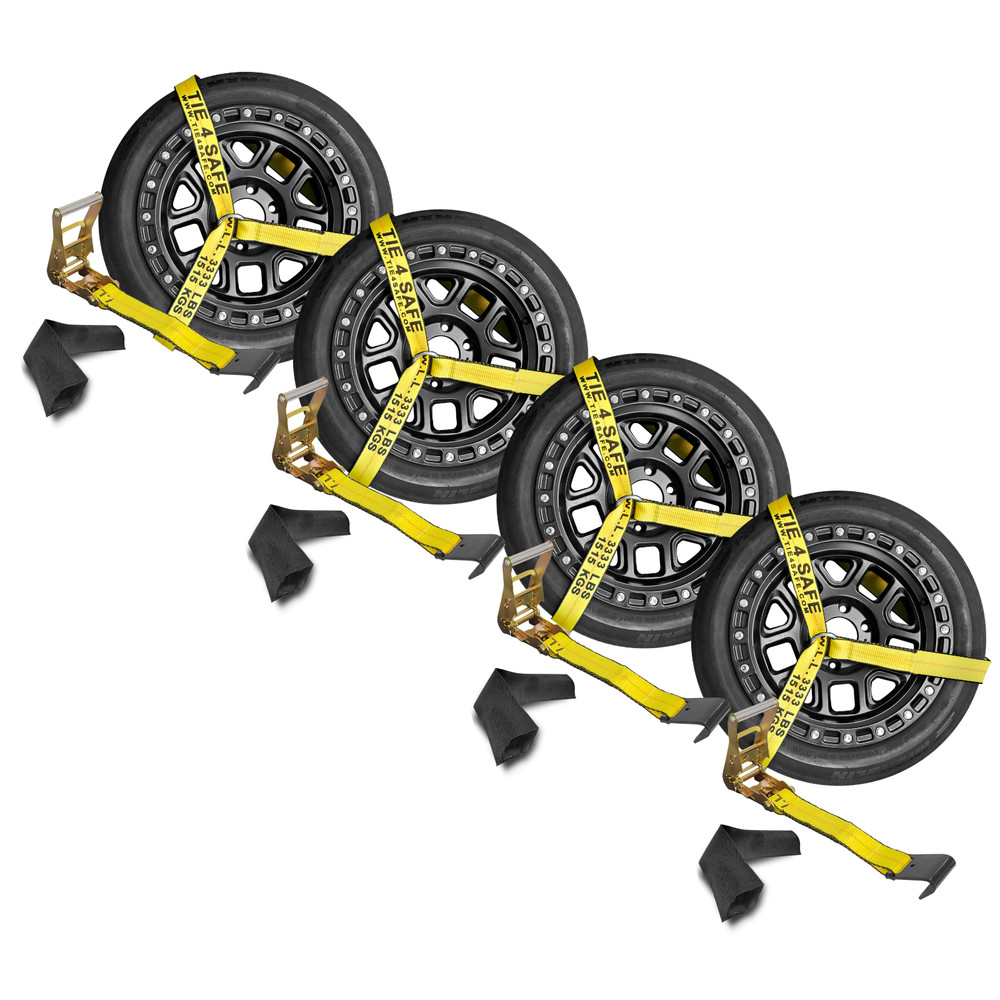 USA 4 Pack 2″ x10′ Side Mount Wheel Net Tie Down Ratchet w/Flat Hook Lasso Strap